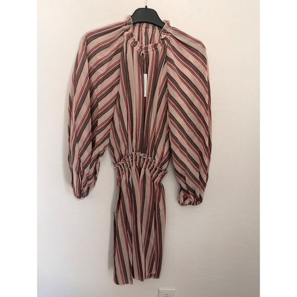 Longchamp Dresses & Skirts - Longchamp Striped Silk Blend Smocked Waist Balloon Sleeve Mini Dress Pink Size 8
